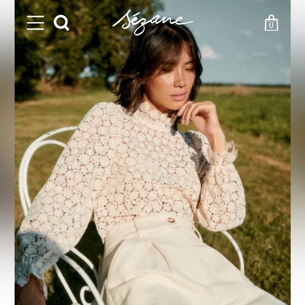 BNWT Sezane Jordyna blouse in Ecru Embroidered fabric - size 12/ EU 44.